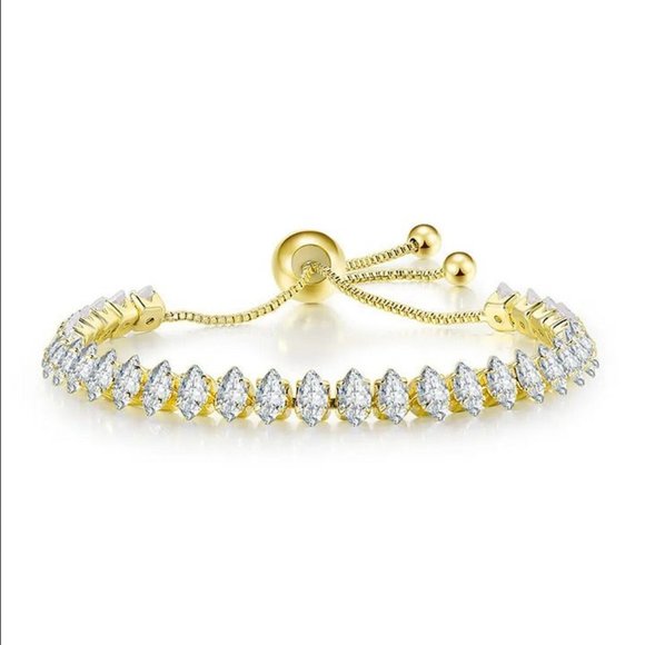 18K Yellow Gold 2ct Diamond Bracelet Adjustable Womens Oval Jewelry 18 K 2 ct